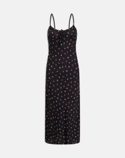 Posine Maxi Dress in Black with Red Rose Ditsy Print