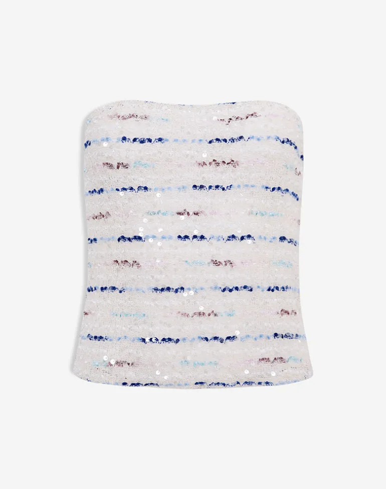 Prana Bandeau Top in Knit Sequin Cream Blue