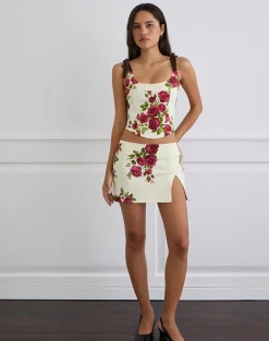 Pravara Mini Skirt in Bouquet Roses Cream