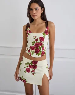 Pravara Mini Skirt in Bouquet Roses Cream