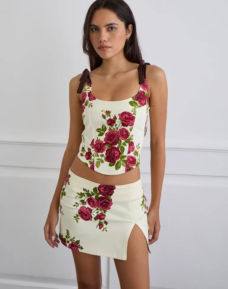 Pravara Mini Skirt in Bouquet Roses Cream