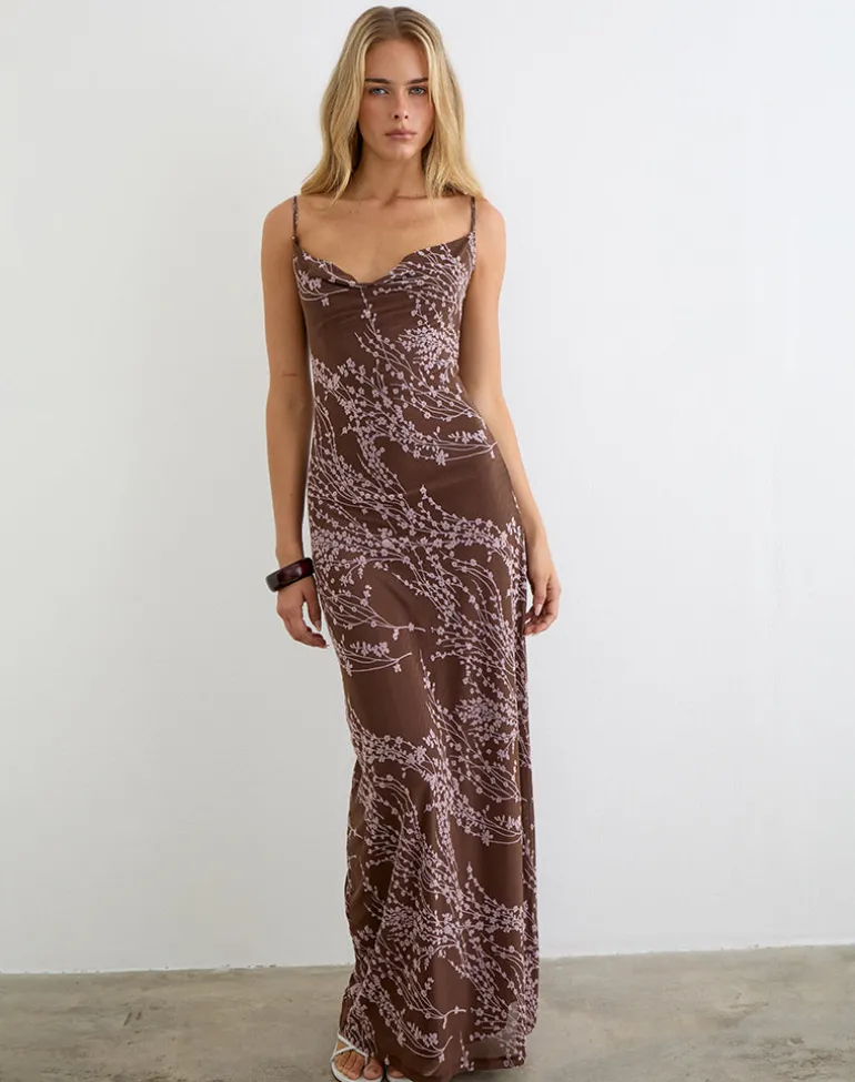 Pria Cowl Maxi Dress in Moonlit Blossom Brown