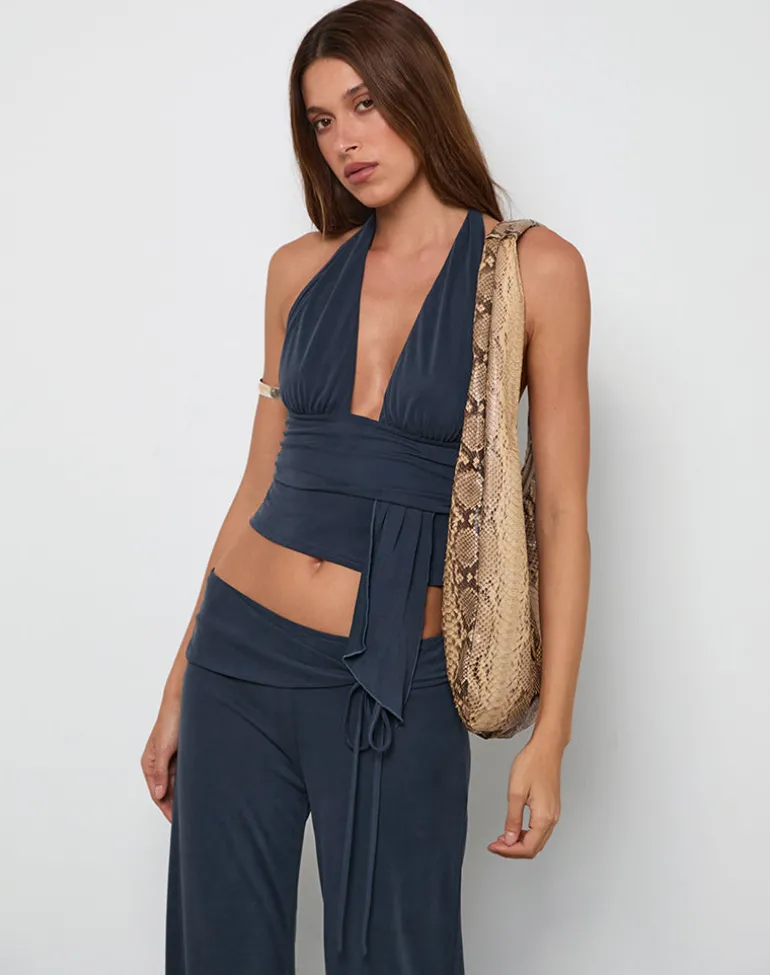 Prilla Halterneck Top in Cupro Ocean Storm