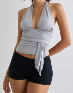 Prilla Halterneck Top in Cupro Grey