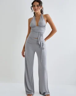 Prilla Halterneck Top in Cupro Grey