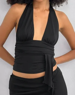 Prilla Halterneck Top in Cupro Black