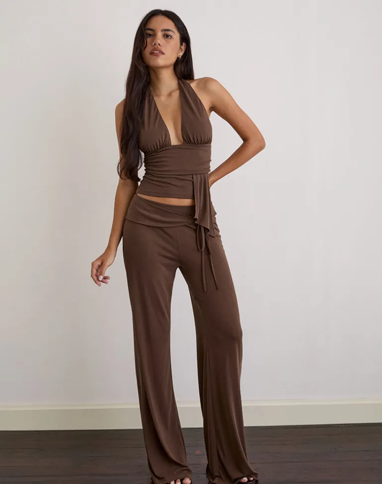 Prilla Halterneck Top in Cupro Dark Brown