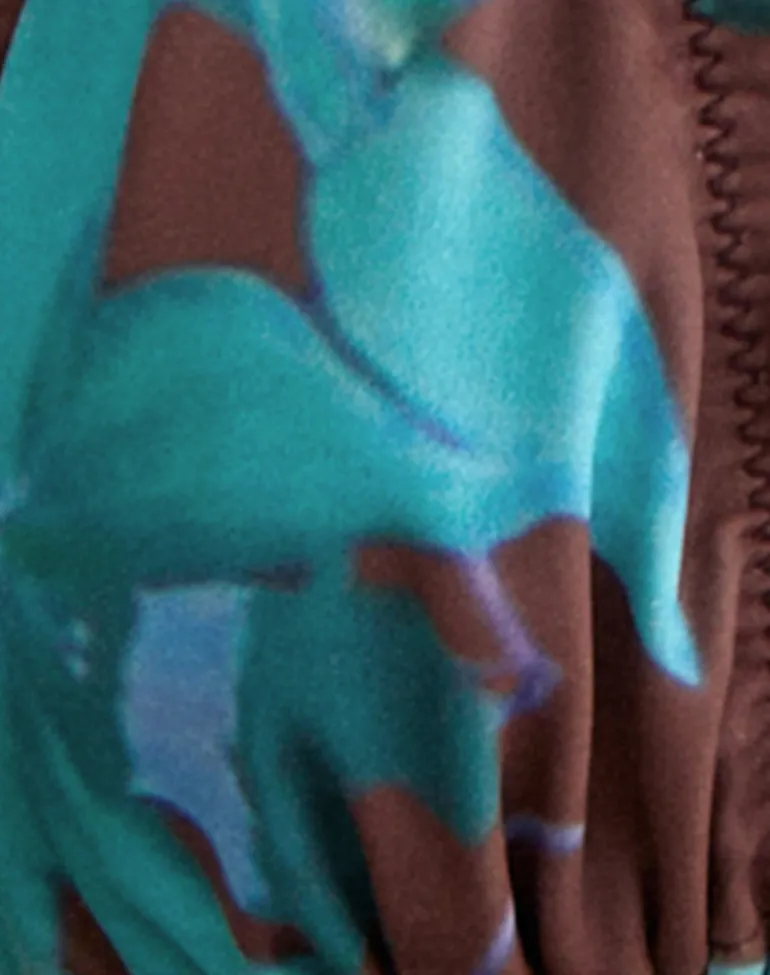 Pumyla Bikini Top in Brown with Blue Desert Rose
