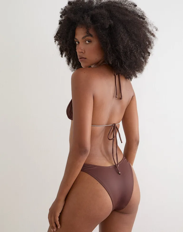 Pumyla Bikini Top in Brown with Blue Desert Rose