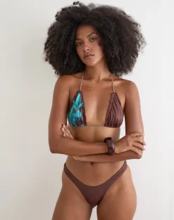Pumyla Bikini Top in Brown with Blue Desert Rose