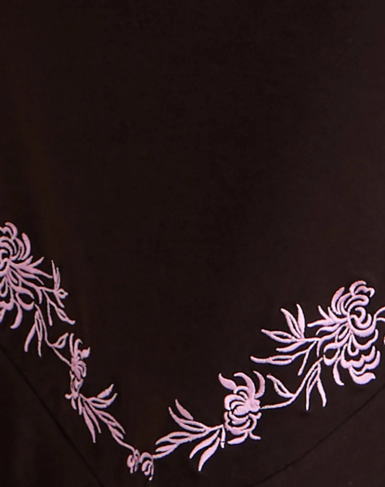 Quelin Midi Dress in Chocolate Brown with Rose Embroidery