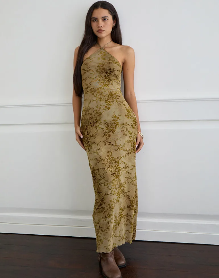 Rabika Maxi Dress in Burn Velvet Green