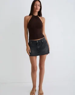 Raceline Halterneck Top in Rayon Jersey Chocolate Brown