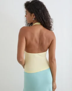 Raceline Halterneck Top in Rayon Jersey Lemon
