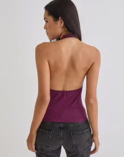 Raceline Halterneck Top in Rayon Jersey Deep Purple