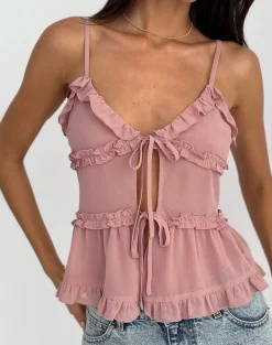 Raeya Tie Front Cami Top in Chiffon Pink
