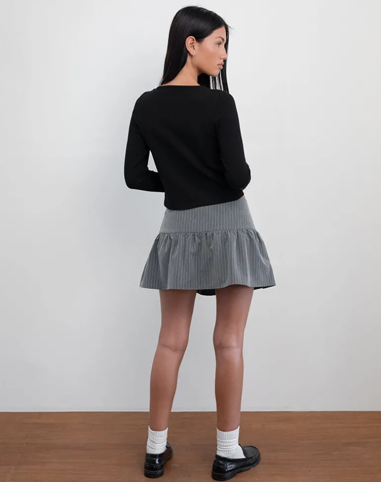 Raffita Mini Skirt in Pinstripe Grey