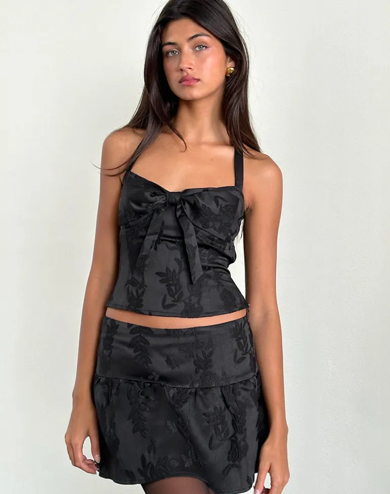 Raffita Mini Skirt in Satin Jacquard Black