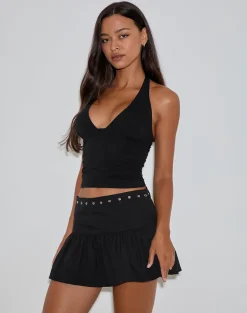 Rafiya Skirt in Black with Eyelets