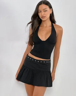 Rafiya Skirt in Black with Eyelets