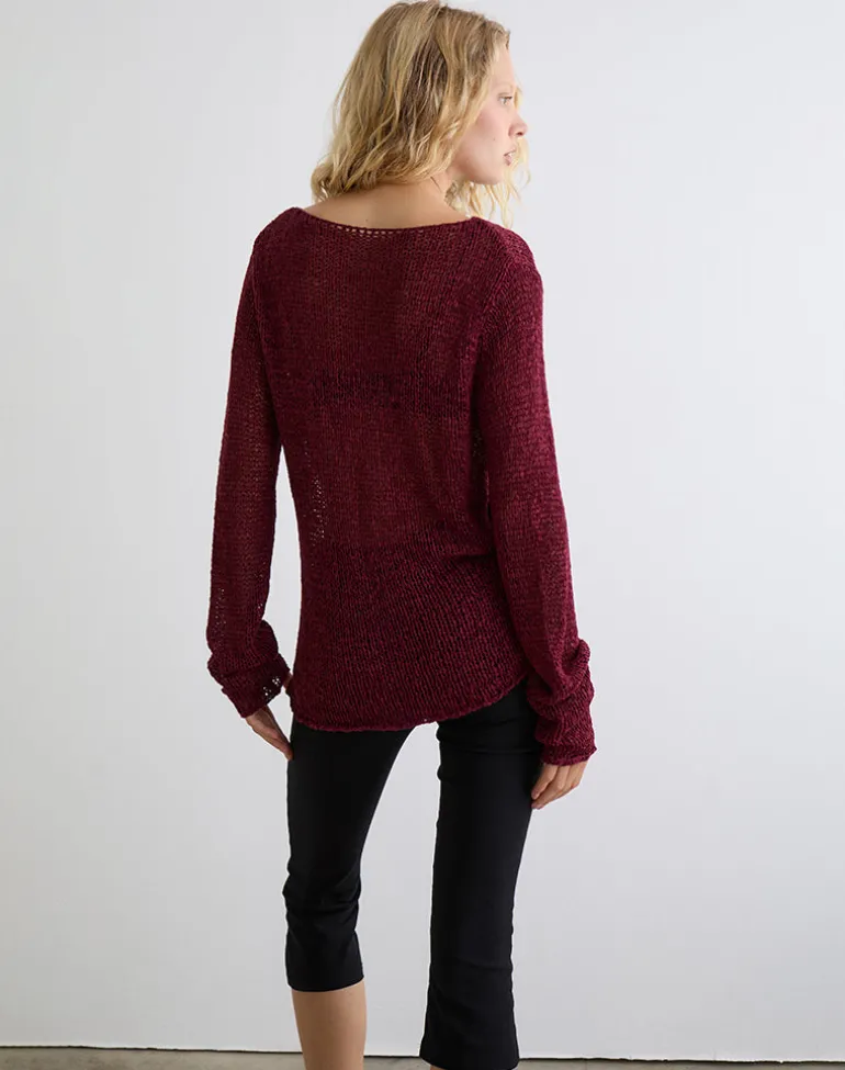 Rajiya Open Weave Jumper in Burgundy