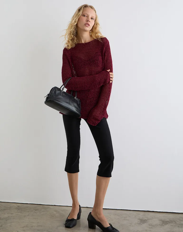 Rajiya Open Weave Jumper in Burgundy