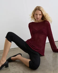 Rajiya Open Weave Jumper in Burgundy