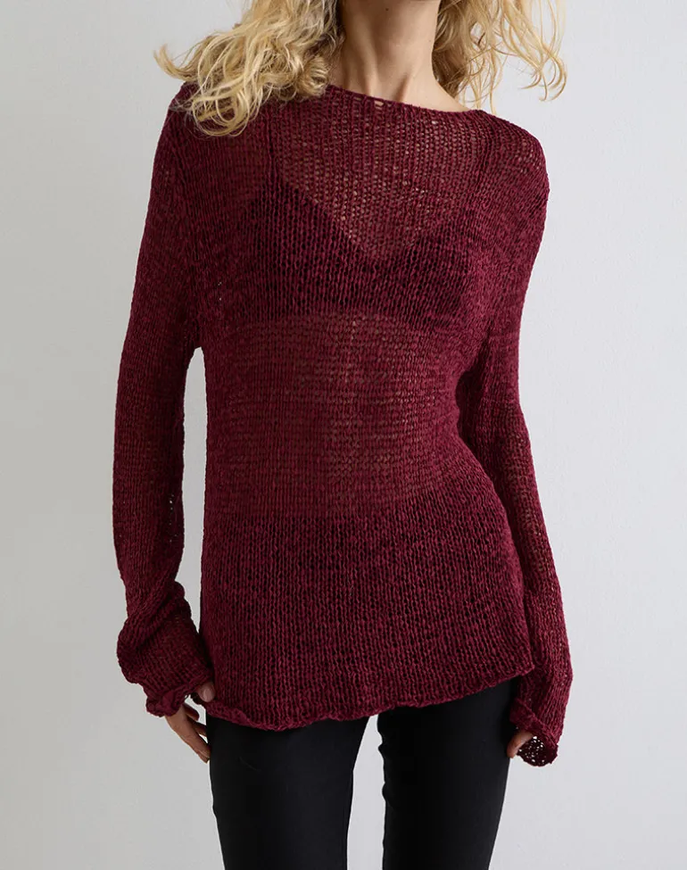 Rajiya Open Weave Jumper in Burgundy