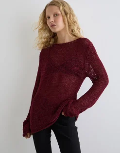 Rajiya Open Weave Jumper in Burgundy