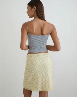 Rajuli Midi Skirt in Yellow with Compact Grey Polka
