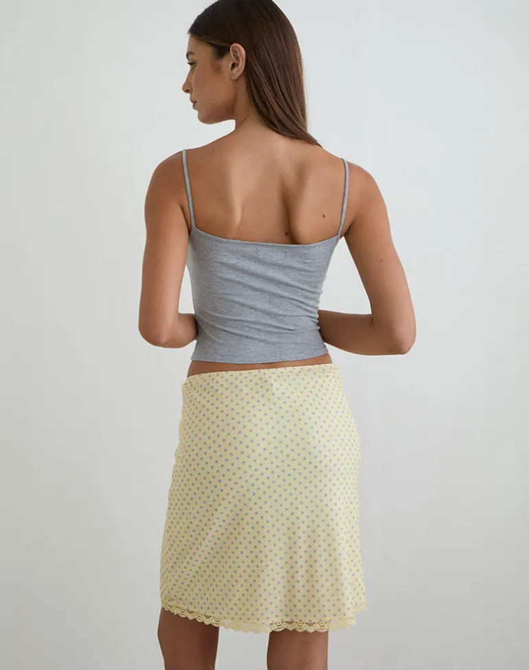 Rajuli Midi Skirt in Yellow with Compact Grey Polka