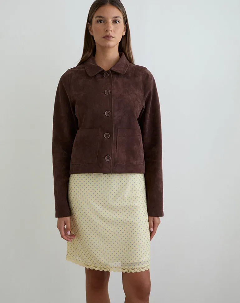 Rajuli Midi Skirt in Yellow with Compact Grey Polka