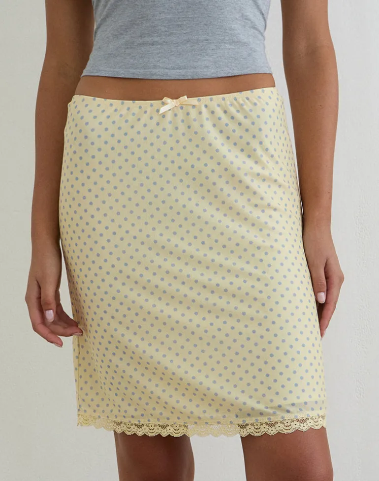 Rajuli Midi Skirt in Yellow with Compact Grey Polka