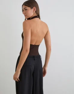 Raleah Halterneck Bodysuit in Jersey Bitter Chocolate