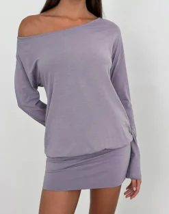 Raluca Long Sleeve Mini Dress in Grey Lavender