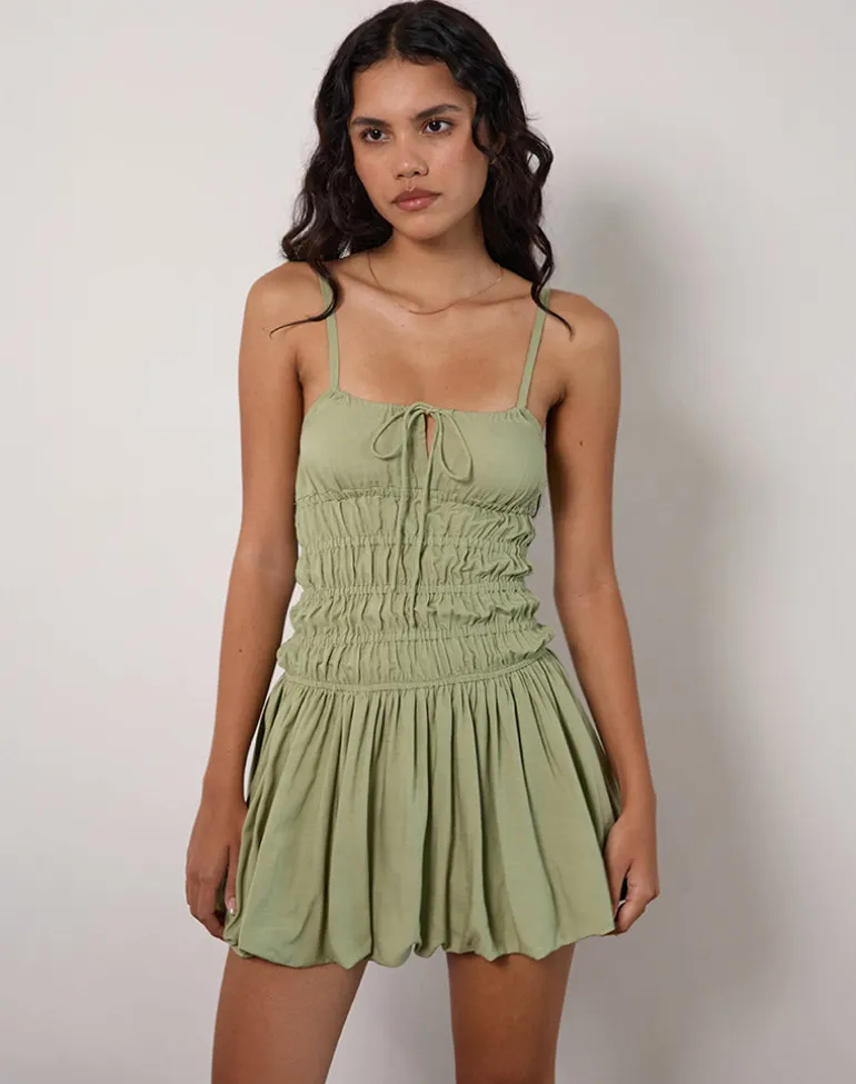 Rasmil Bubble Hem Mini Dress in Sage Green