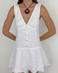 Raspati Mini Dress in Broderie White