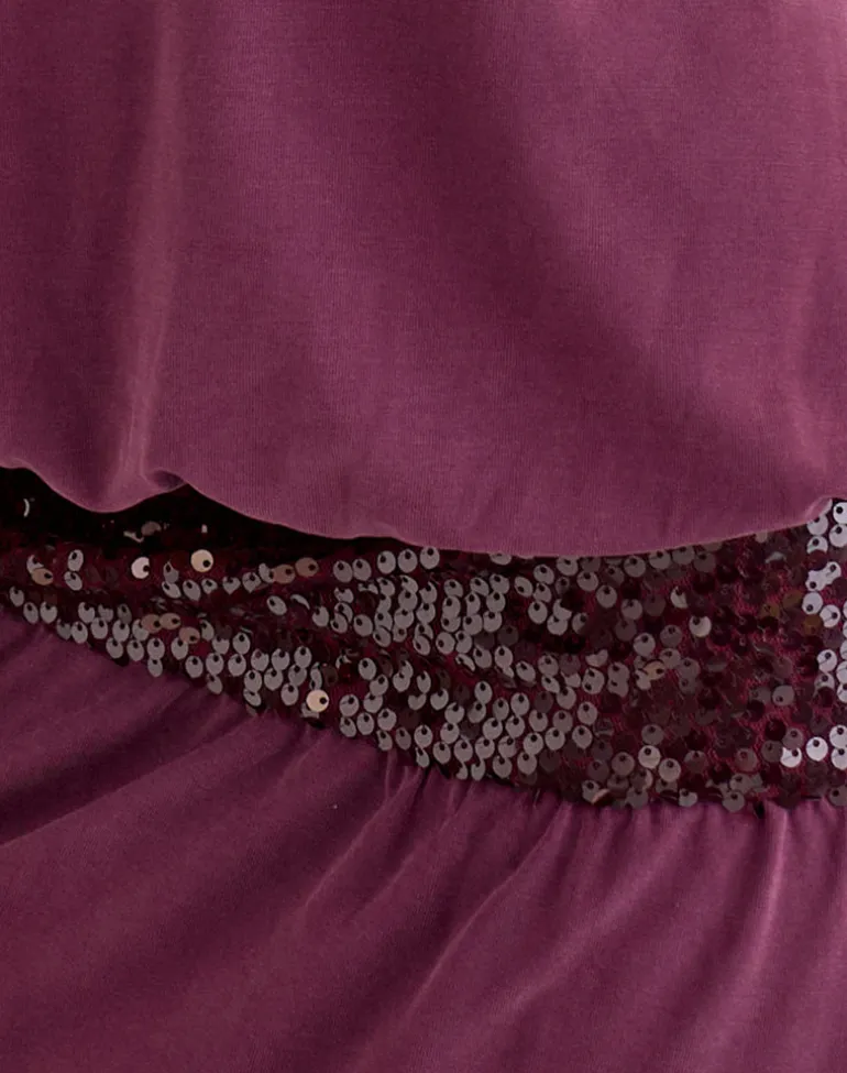 Ratana Bandeau Mini Dress in Cupro Deep Purple with Sequin Waistband