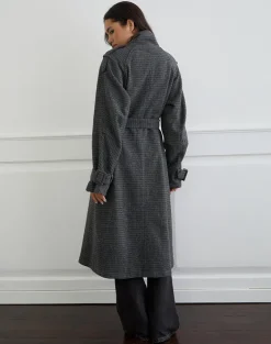 Ravari Belted Trench Coat in Charcoal Check