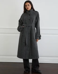 Ravari Belted Trench Coat in Charcoal Check