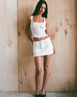 Raw Hem Denim Mini Skirt in True White