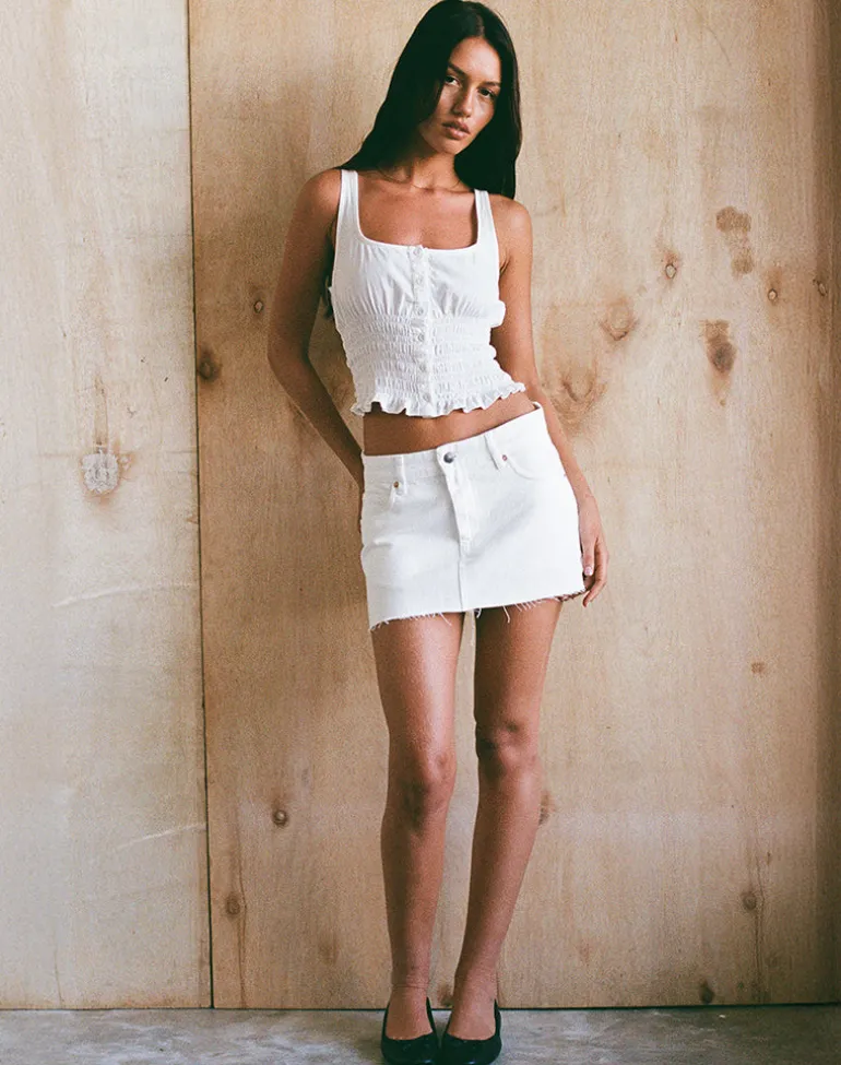 Raw Hem Denim Mini Skirt in True White