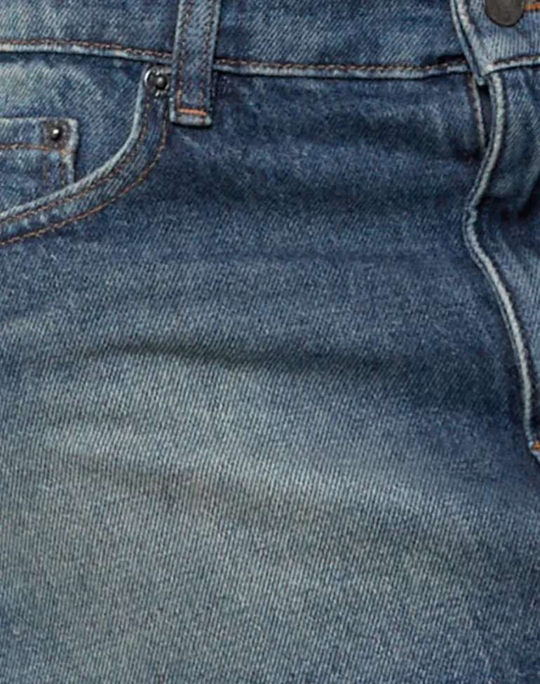 Raw Hem Mini Skirt in Steel Blue with Pockets