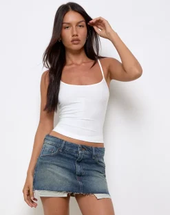 Raw Hem Mini Skirt in Steel Blue with Pockets