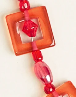 Red and Pink Square Beaded Necklace