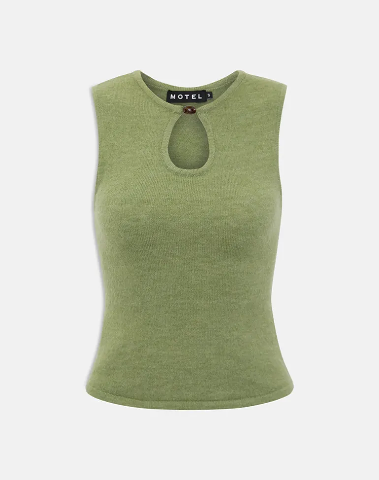 Reita Keyhole Top with Bead in Knit Olive