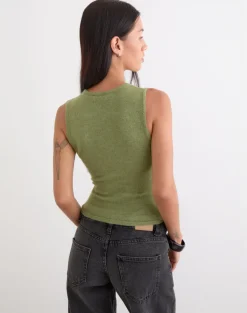 Reita Keyhole Top with Bead in Knit Olive