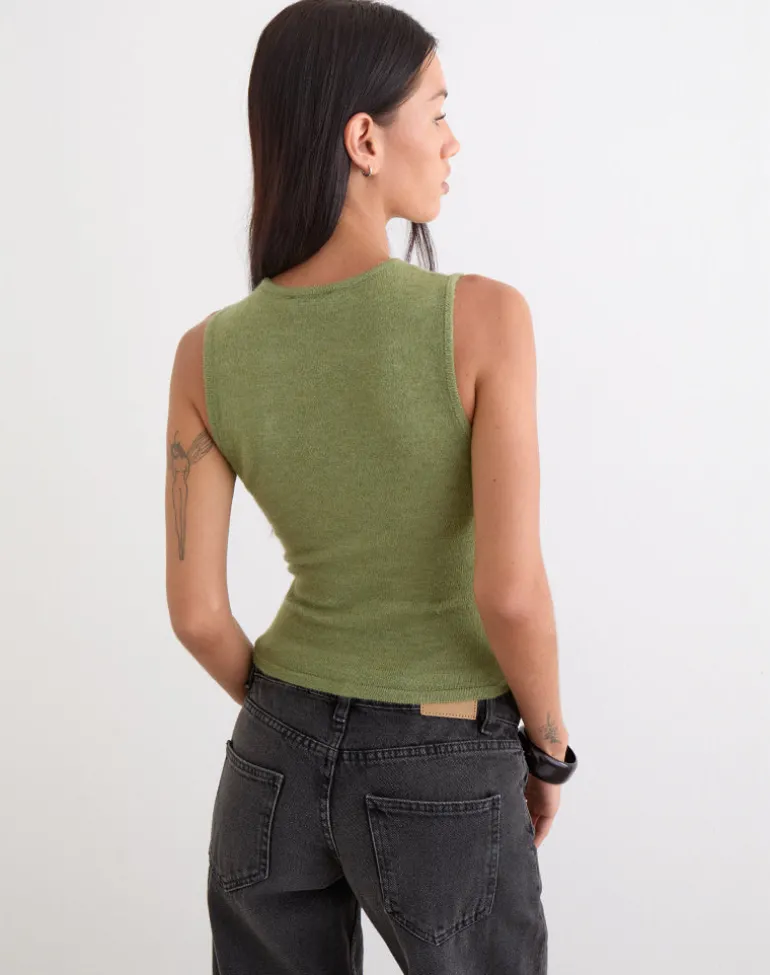 Reita Keyhole Top with Bead in Knit Olive