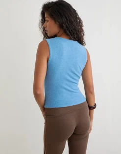 Reita Keyhole Top with Bead in Knit Blue