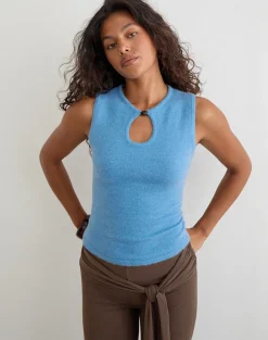 Reita Keyhole Top with Bead in Knit Blue